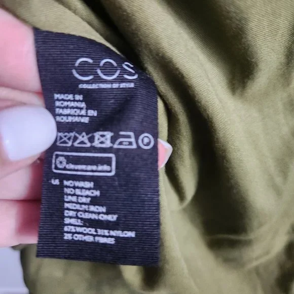 *SOLD* COS | Green Straight Wool Coat Jacket Size 2 - Picture 3 of 8